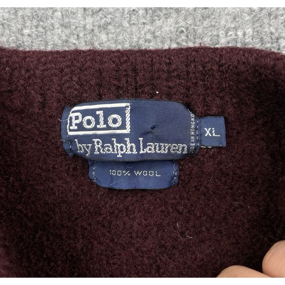Vintage Polo Ralph Lauren Pullover Men's XL Burgundy Knit 100% Wool Heavyweight